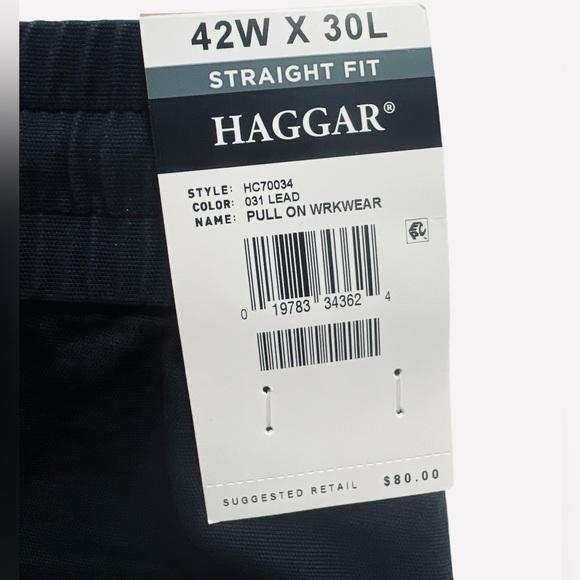 Haggar The Active Series Slim/Straight Fit Flat Front Pants Black Men Size 42x30 - Picture 11 of 12